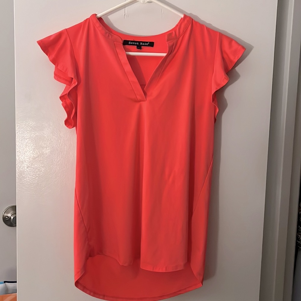 Pink v-neck blouse dressy top